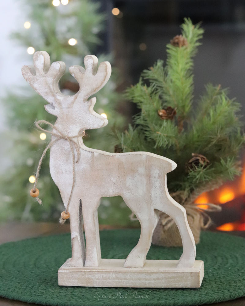 Wood Reindeer on Stand