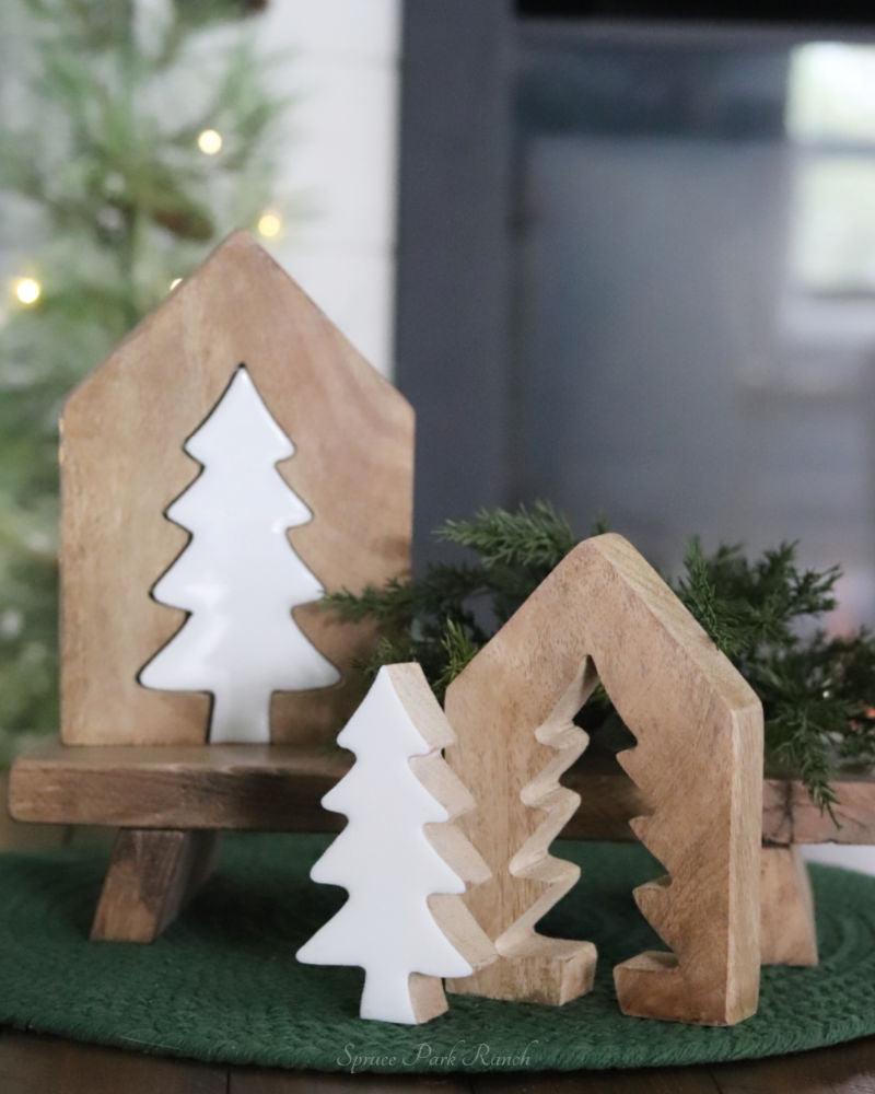 Layered House and Tree Wood Block Set
