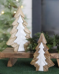 Layered Wood and White Enamel Tree