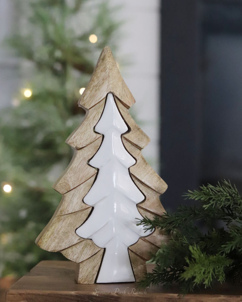 Layered Wood and White Enamel Tree