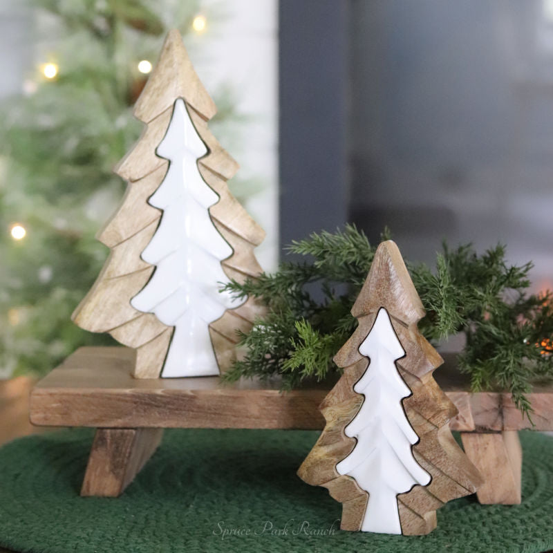 Layered Wood and White Enamel Tree
