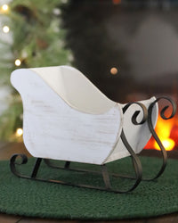White Distressed Wood and Metal Sleigh