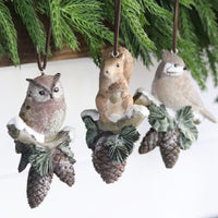 Woodland Fauna on Pinecone Ornament