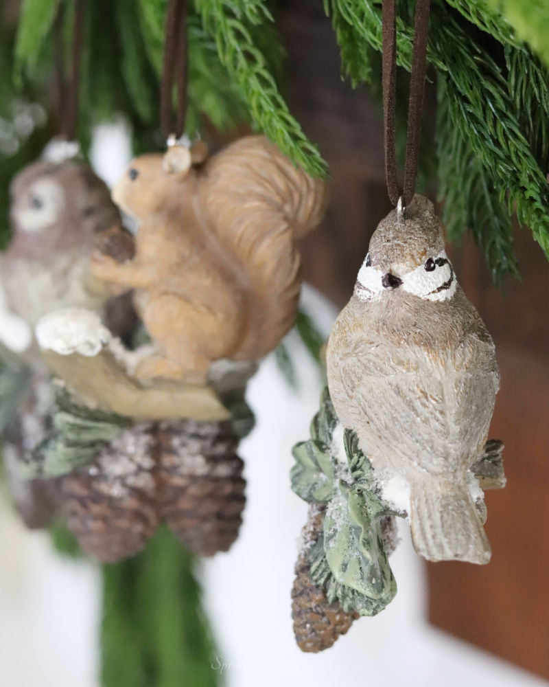 Woodland Fauna on Pinecone Ornament