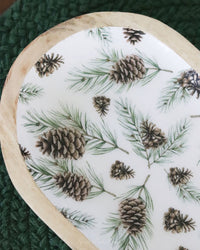 Woodland Pines Mango Wood Tray White 13"