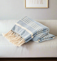Blue and White Throw with Tassel Trim