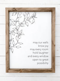 May Our Walls Know Joy Wood Sign
