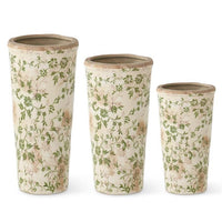 Cream and Green Floral Ceramic Pot