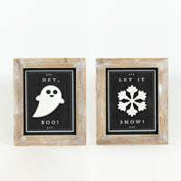 Reversible Wood Boo and Snow Sign