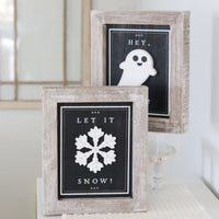 Reversible Wood Boo and Snow Sign