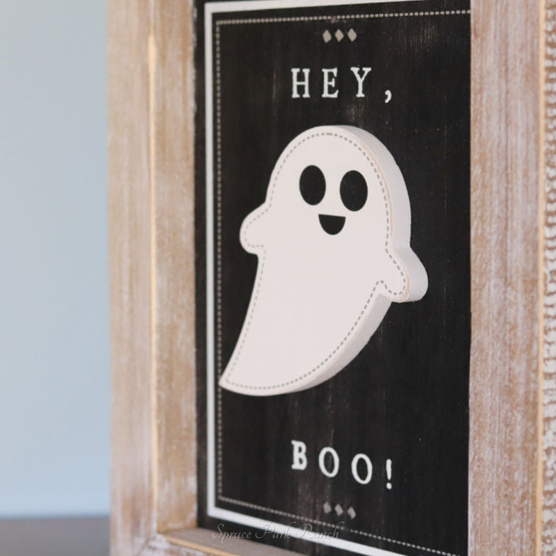 Reversible Wood Boo and Snow Sign