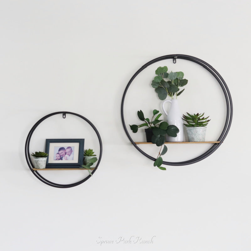 Wood and Metal Open Circular Shelf