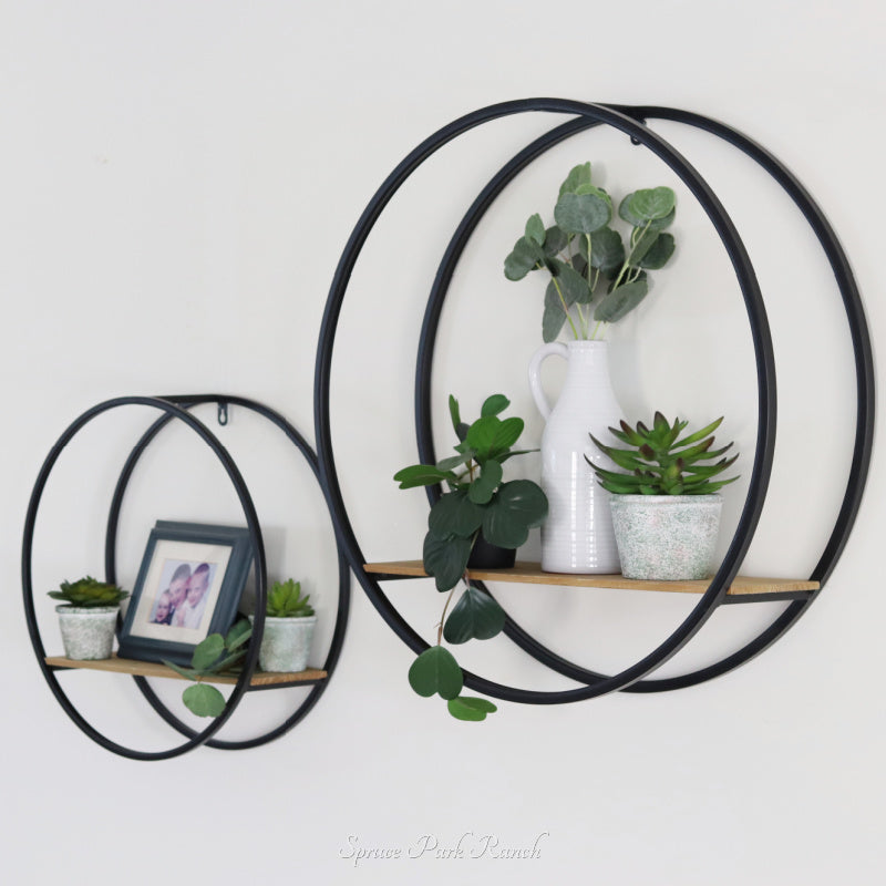 Wood and Metal Open Circular Shelf
