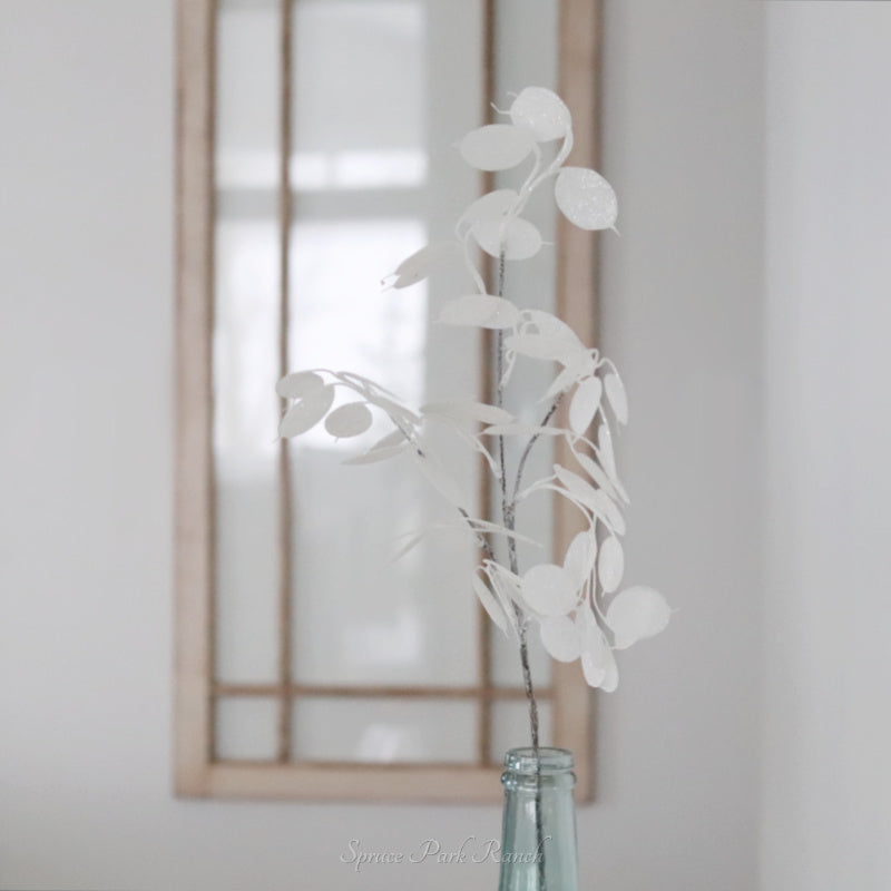 White Glitter Silver Dollar Eucalyptus Pick 29"L