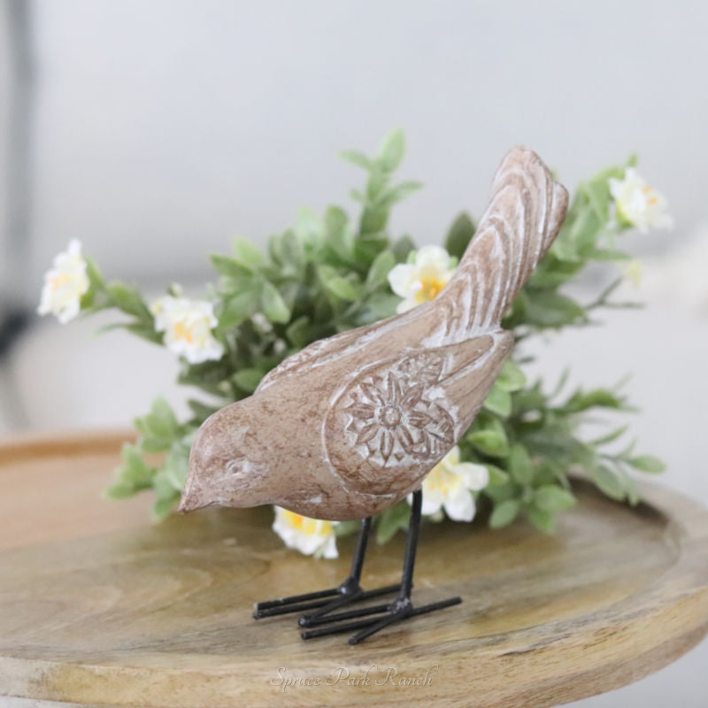 Whitewashed Resin Carved Birds