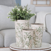 Cream and Green Floral Ceramic Pot