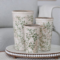 Cream and Green Floral Ceramic Pot