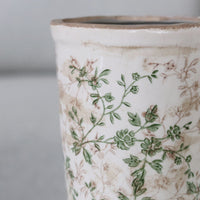 Cream and Green Floral Ceramic Pot