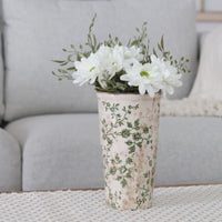 Cream and Green Floral Ceramic Pot