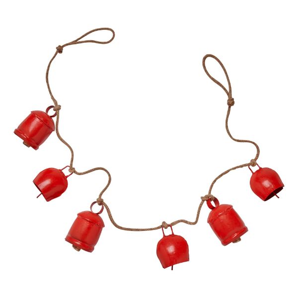 Antique Bells and Jute Rope Garland Red