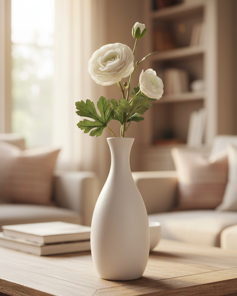 Ranunculus White Triple Bloom Real Touch Stem 24"