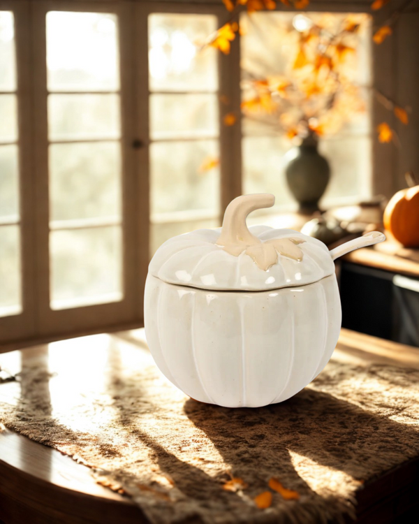 Harvest Pumpkin Covered Bowl with Spoon