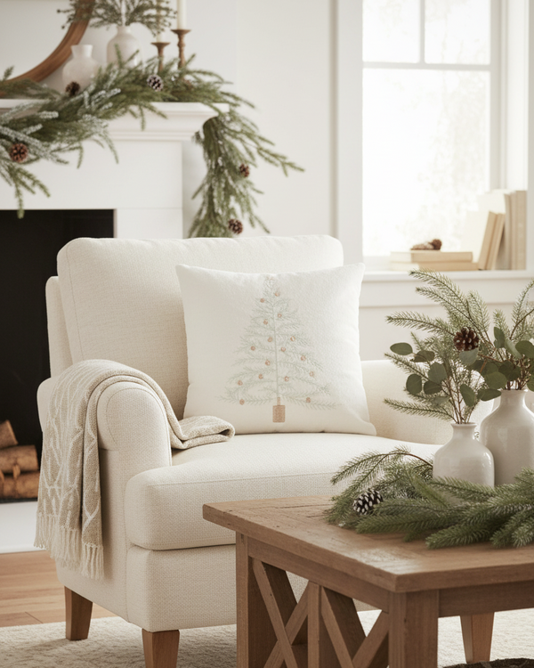 Embroidered Tree Throw Pillow