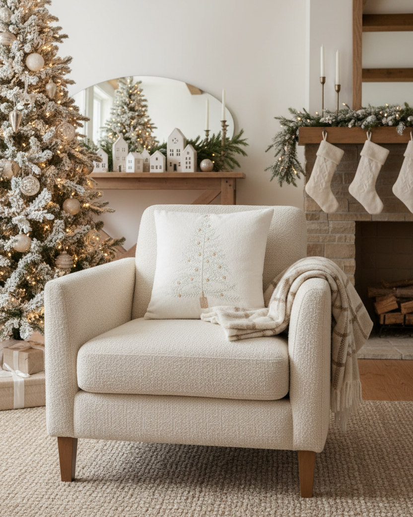 Embroidered Tree Throw Pillow