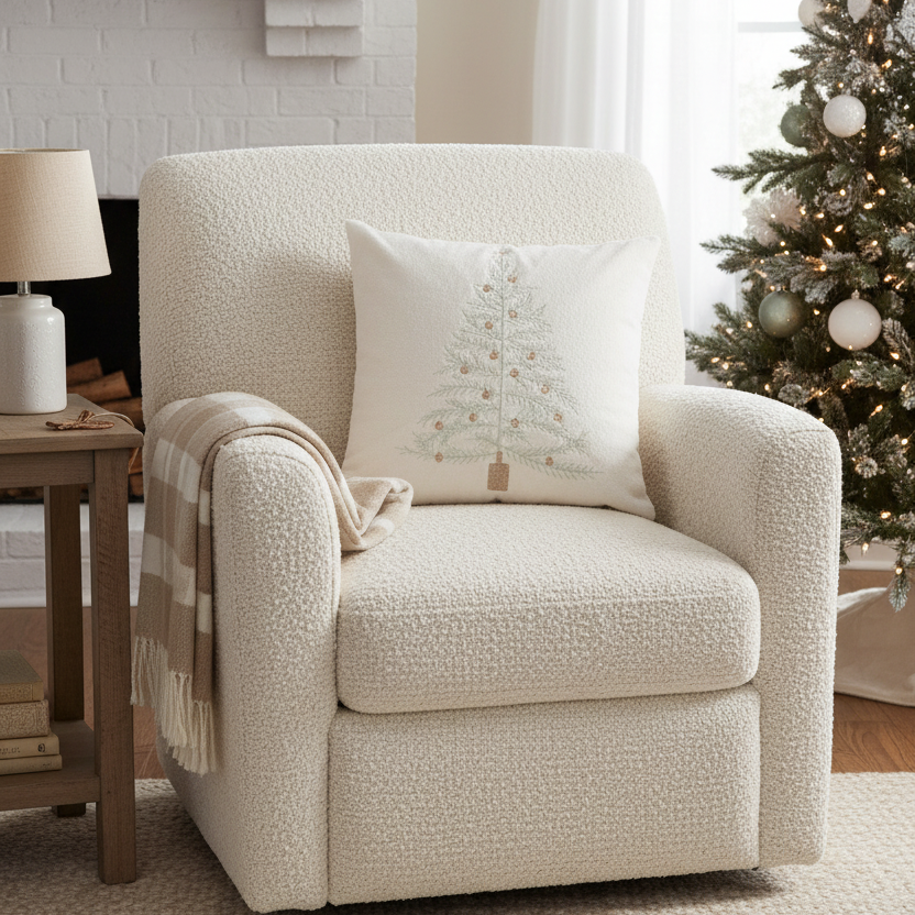 Embroidered Tree Throw Pillow