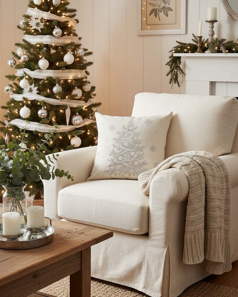 Midnight Tree Metallic Throw Pillow