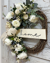 Home Sweet Home White Peony Wreath