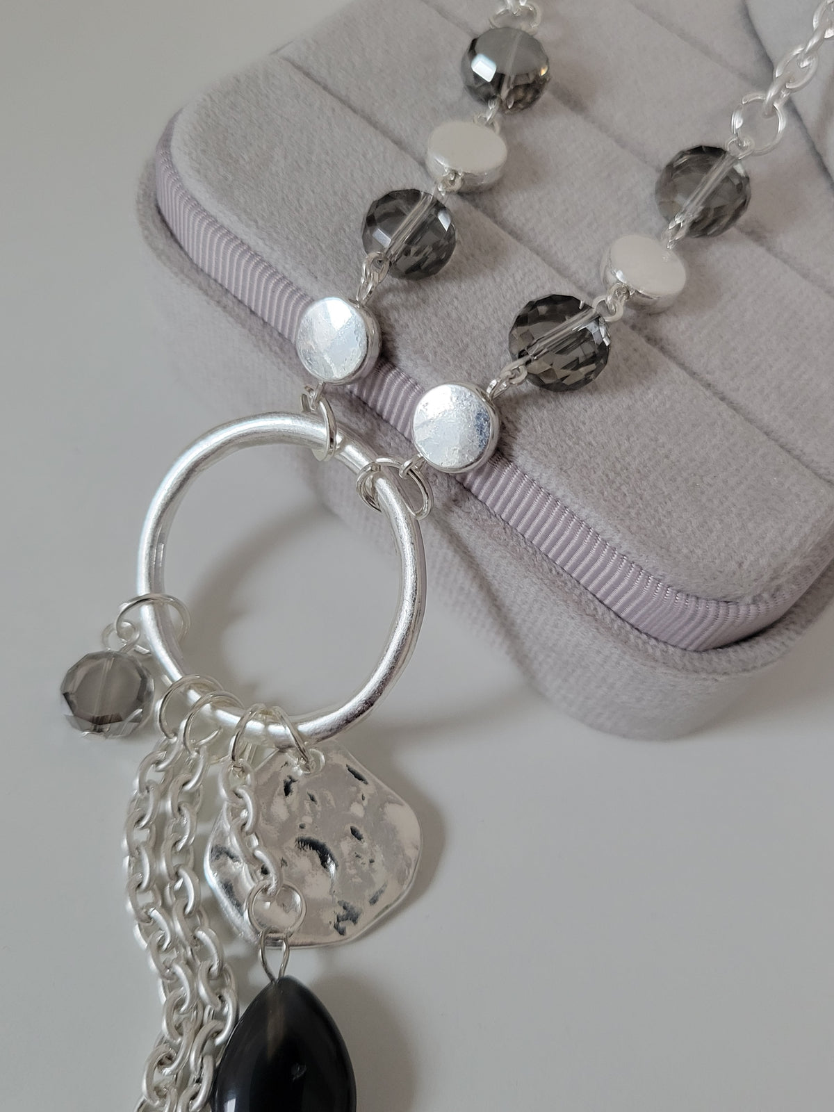 Delia Crystal Charm Necklace Silver