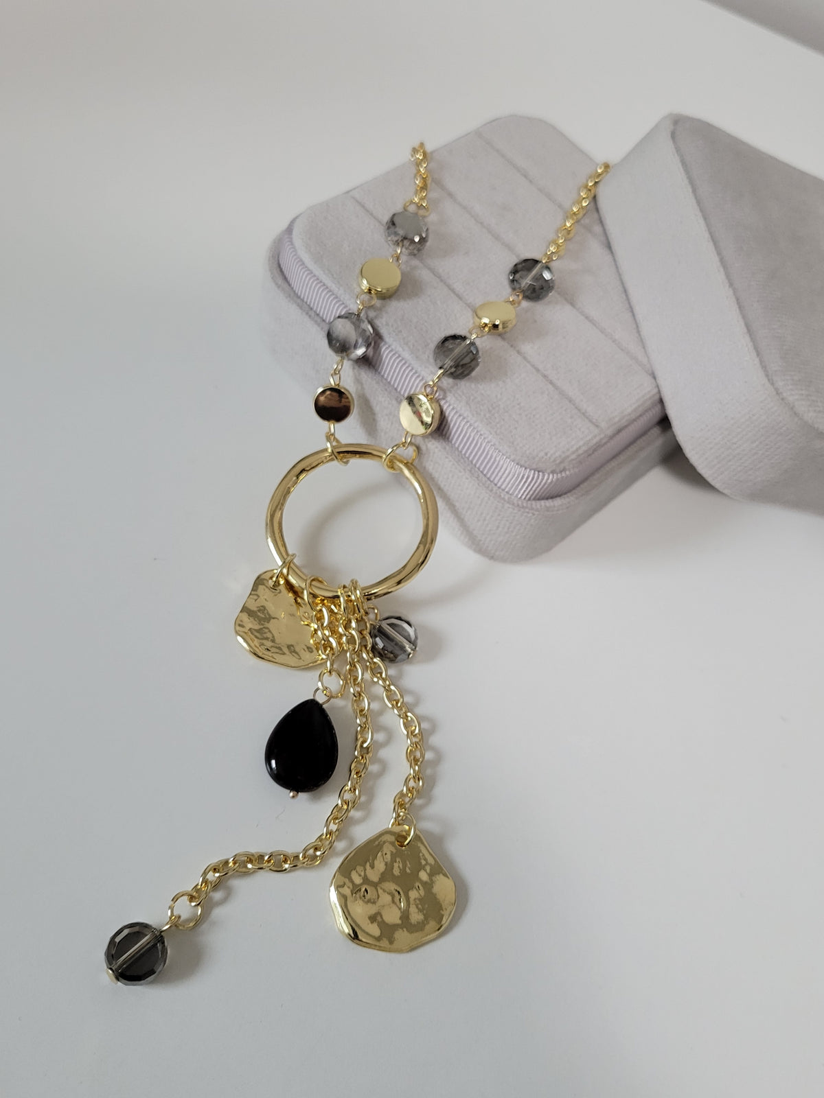 Delia Crystal Charm Necklace Gold