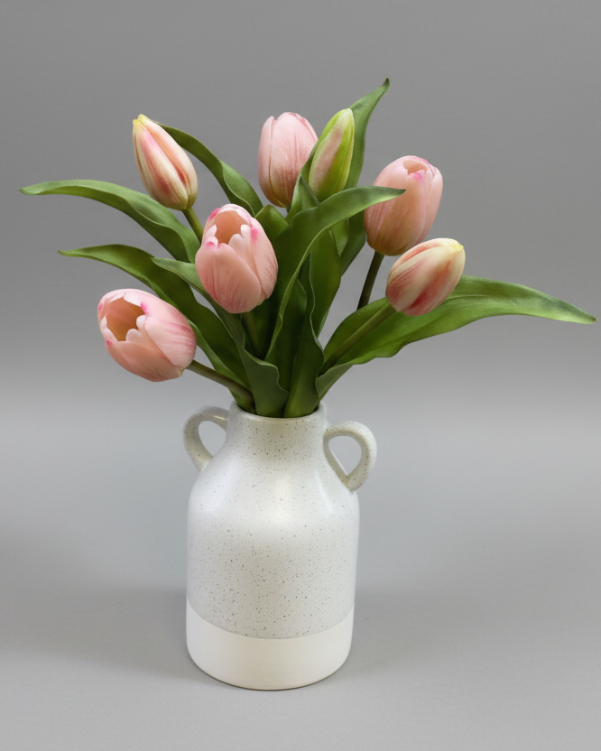 Tulip Bundle Pink Flower and Bud Real Touch 12"