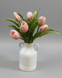 Tulip Bundle Pink Flower and Bud Real Touch 12"
