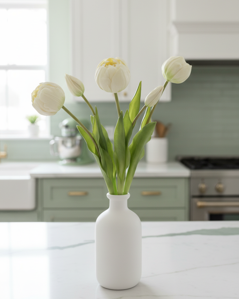 Peony and Tulip Bundle White Real Touch 18"