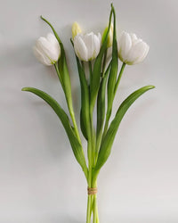 Double Late Tulip Bundle White Real Touch 16.5"