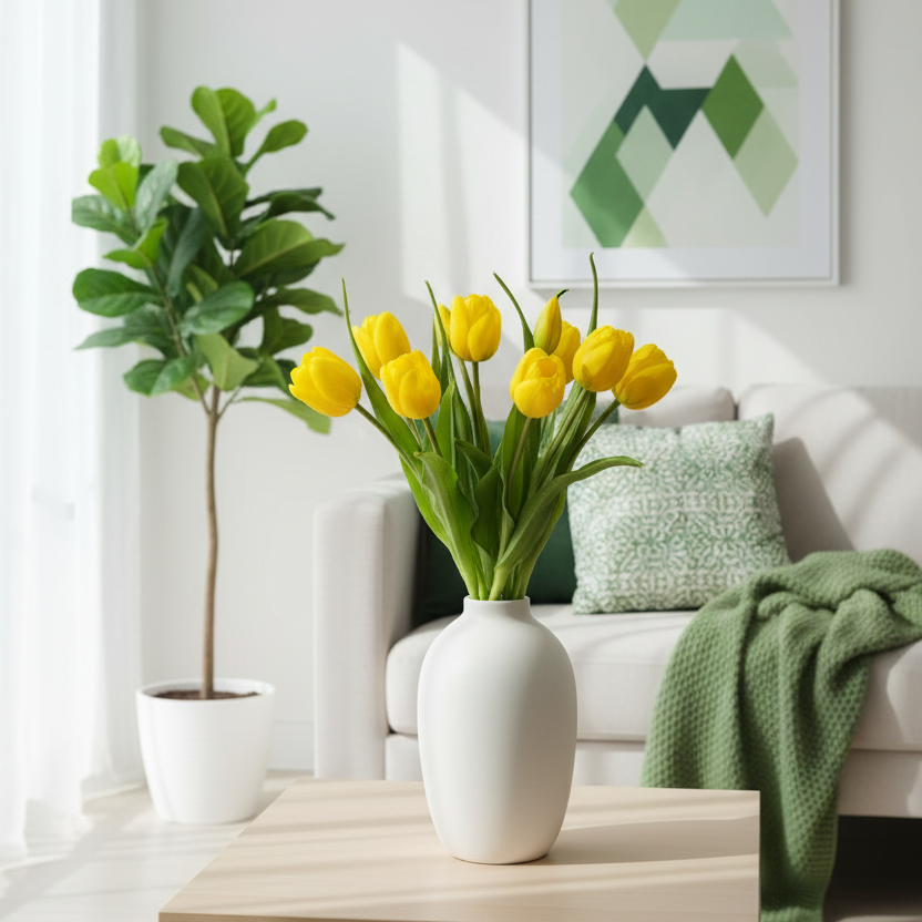 Double Late Tulip Bundle Yellow Real Touch 16.5"