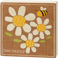 Rustic Bee Happy Block Sign