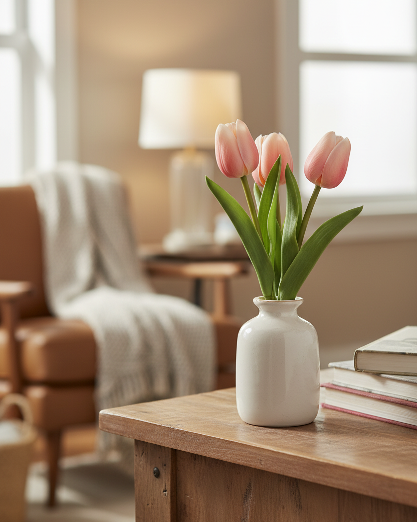 Tulip Real Touch Dark Peach Stem 10.5"