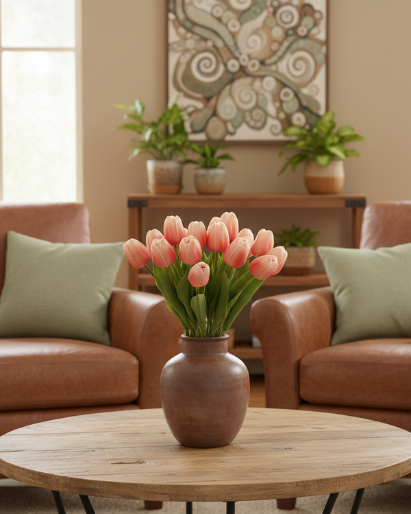 Tulip Real Touch Dark Peach Stem 10.5"