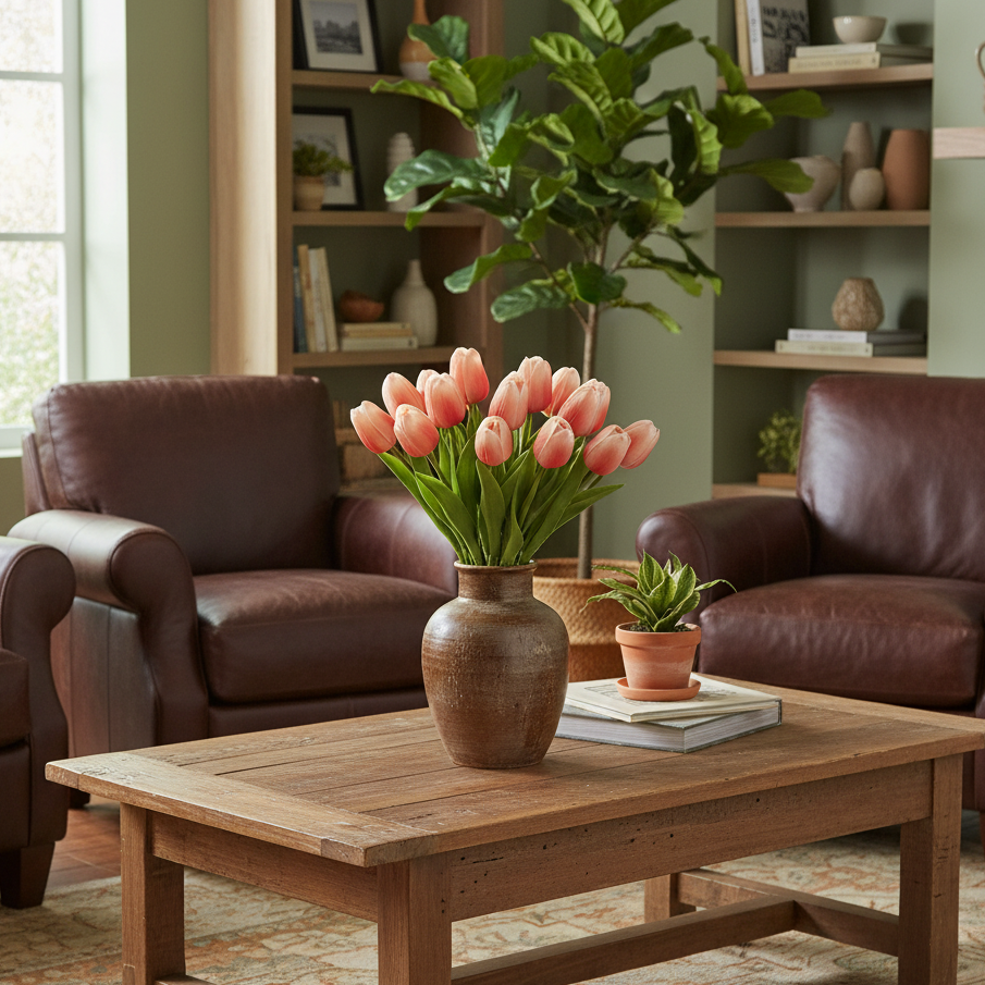 Tulip Real Touch Dark Peach Stem 10.5"