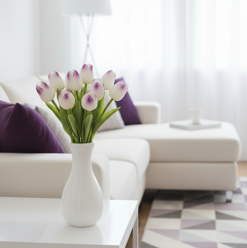 Tulip Purple and White Real Touch Bundle 13"