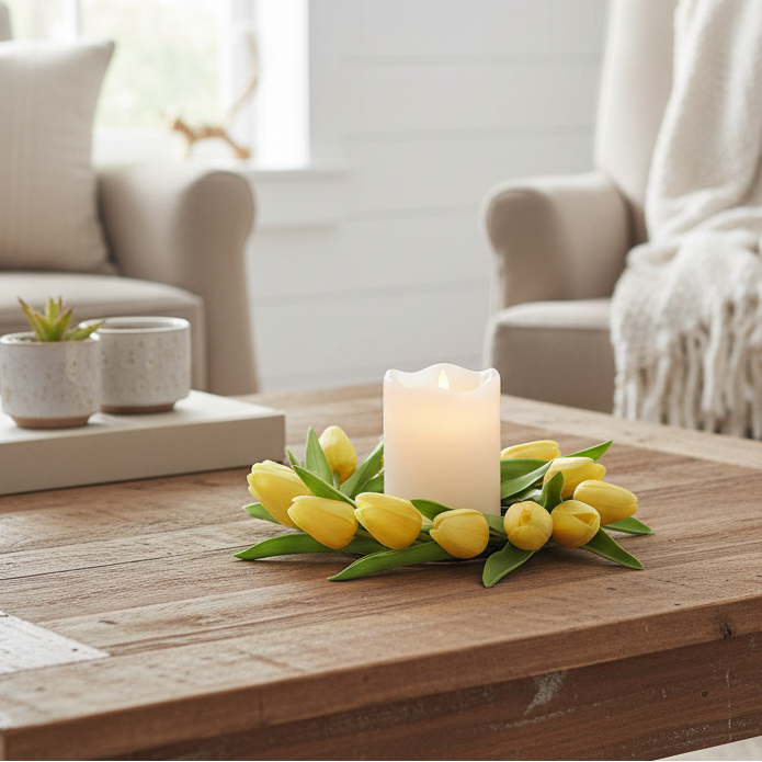 Tulip Real Touch Candle Ring Yellow