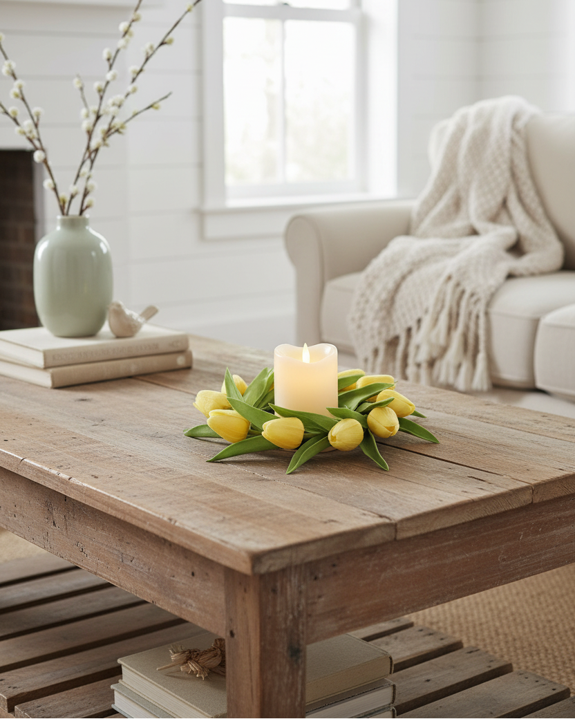 Tulip Real Touch Candle Ring Yellow