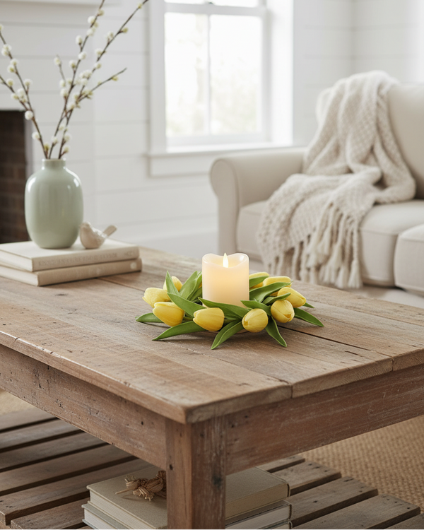 Tulip Real Touch Candle Ring Yellow