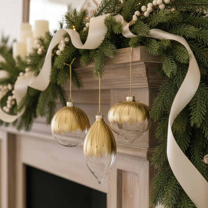 Gold and Clear Glittered Glass Ornament