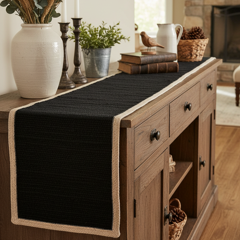 Dune Black Table Runner