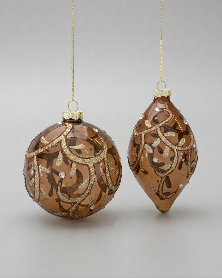 Bronze and Gold Glittered Glass Ornament