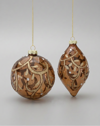 Bronze and Gold Glittered Glass Ornament